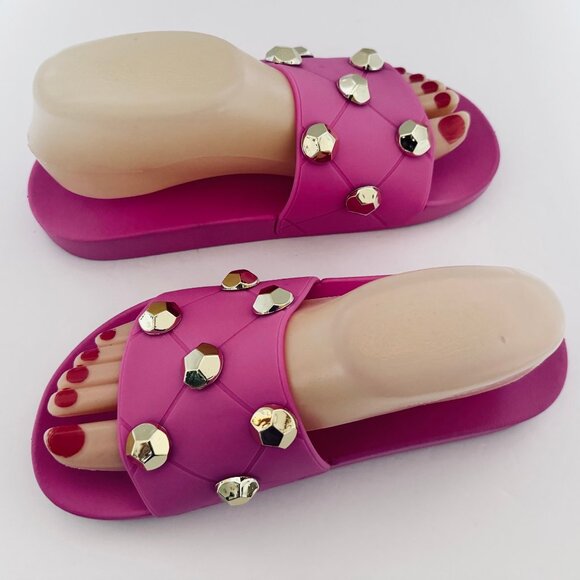 ASOS Design Women's Pink Slides Sandals US Size 8 Embellished with Gold Studs - Picture 6 of 14